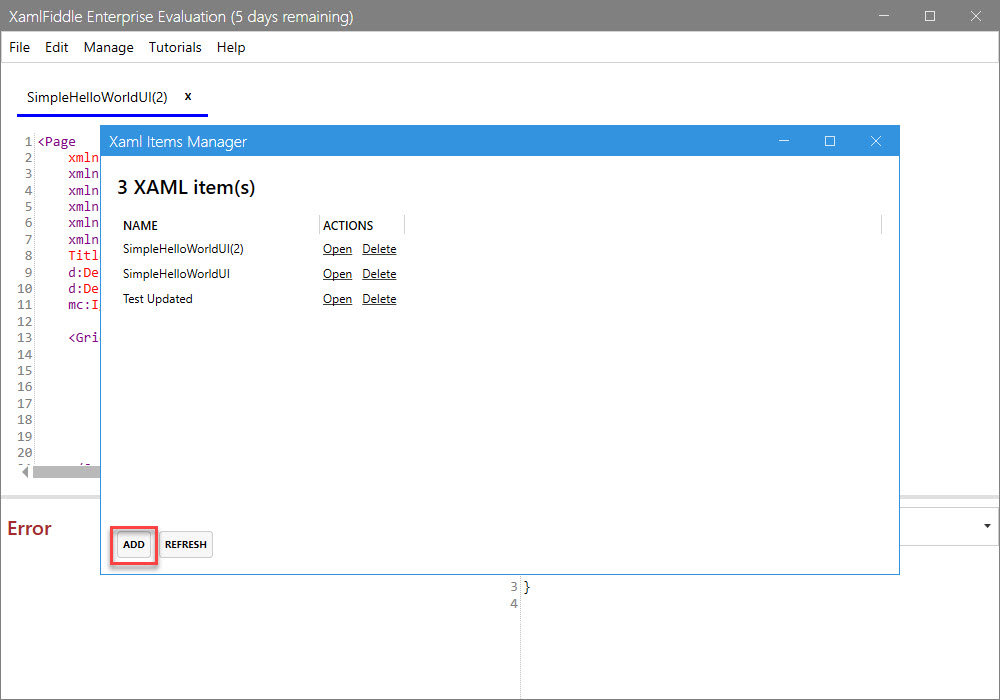 Add New XAML