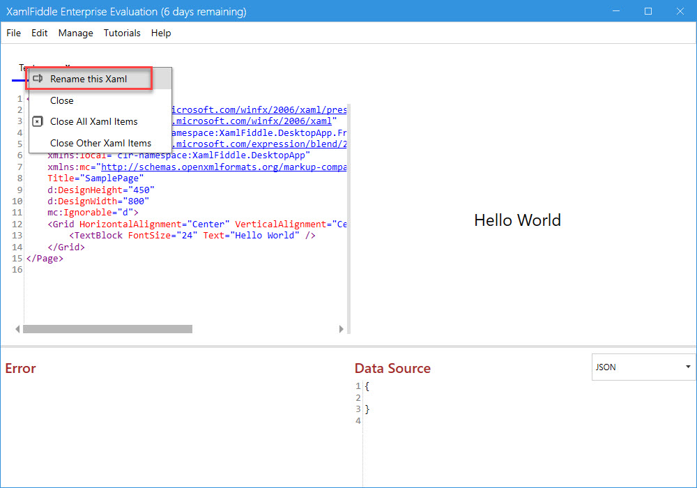 Choose Rename XAML