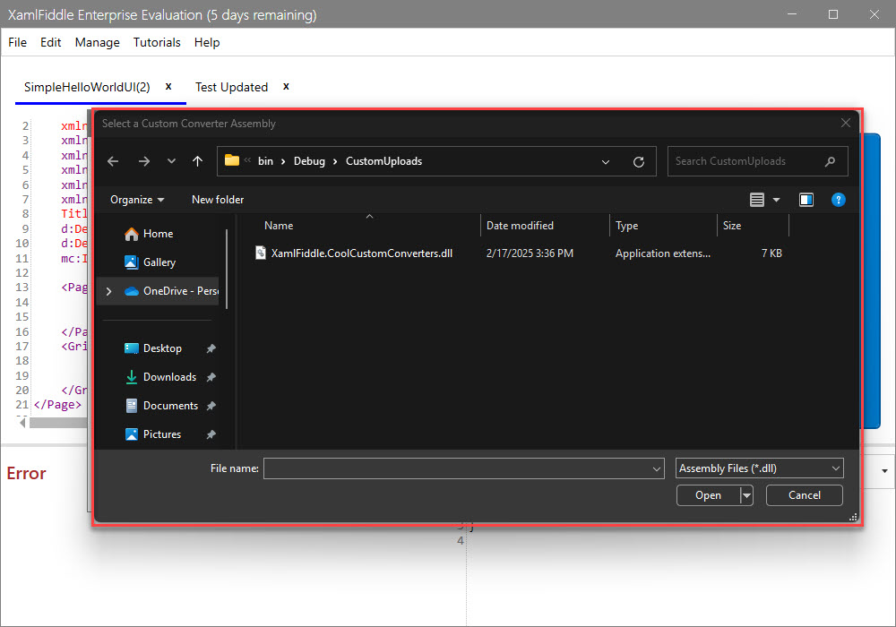 Custom Converters Chooser Dialog