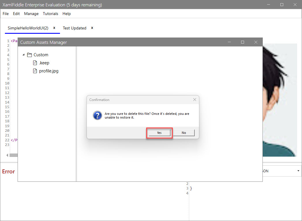 Deletion Image Confirmation