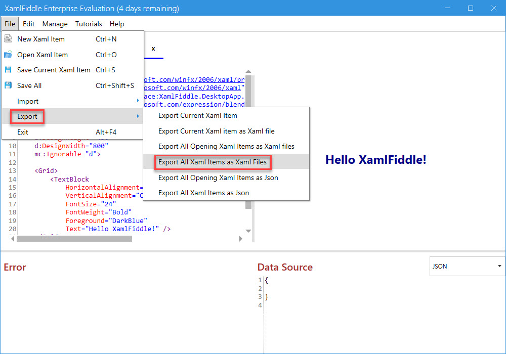 Export all XAML Items as XAML files