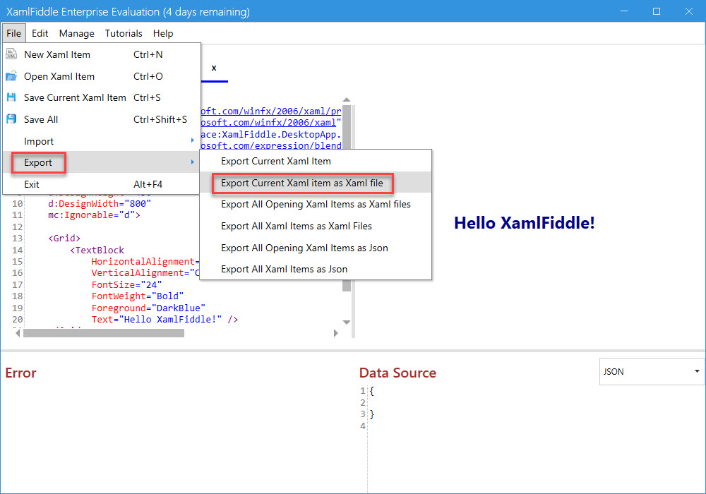 Export Current XAML Item as XAML