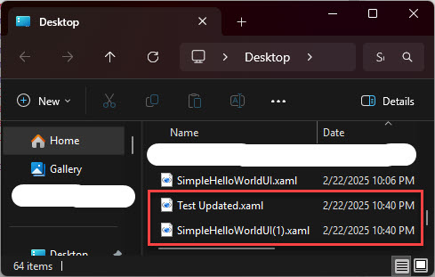 Exported opening XAML items