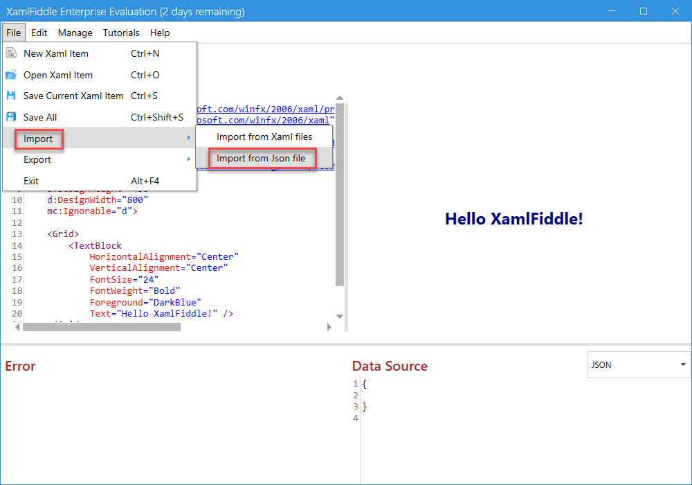 Import from JSON File