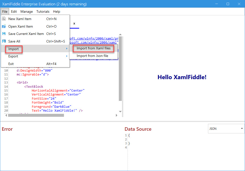 Import from Xaml files