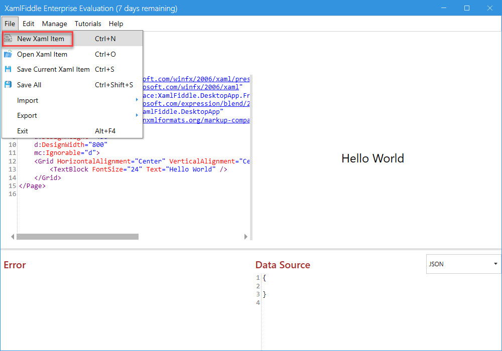 New XAML Item