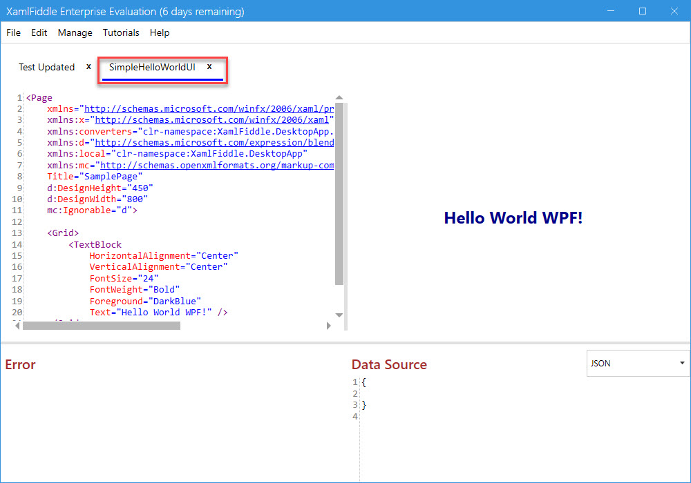 Opened XAML Item