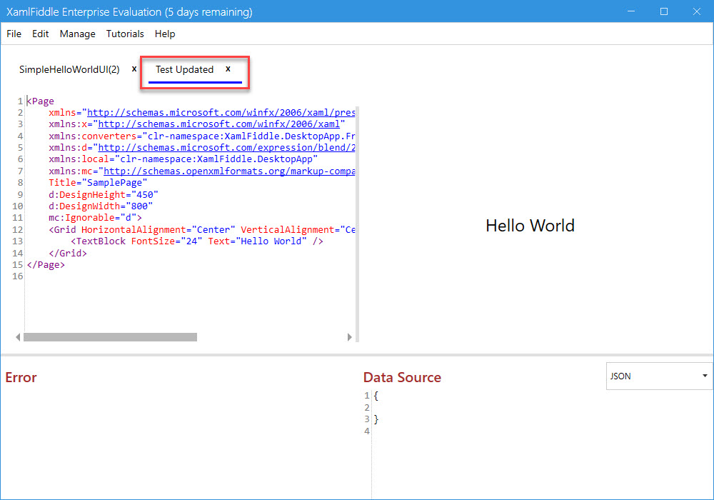 Opened XAML Item