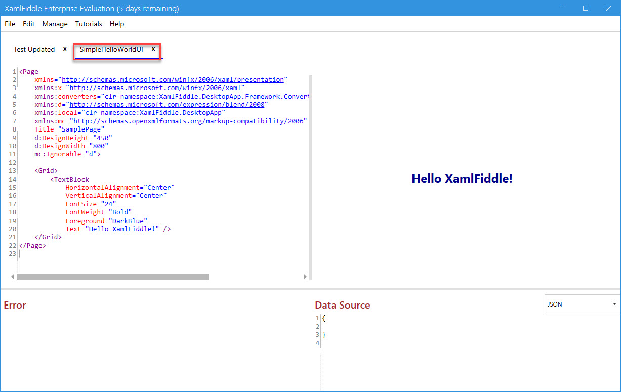 Saved XAML