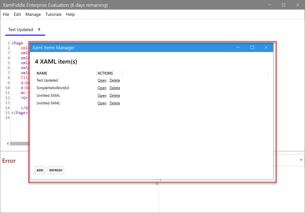 XAML Items Manager Dialog